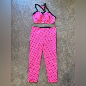 Pink polka dot Victoria’s Secret Sport Bra and cropped leggings set